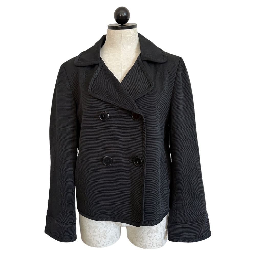 Talbots Black Pea Coat Double Breasted Textured Ridged Fully Lined Size 14